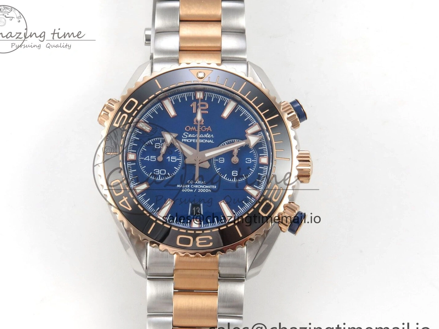 0328 Planet Ocean 600M Chrono SS VRF 1:1 Best Edition Black Bezel Blue Dial on RG SS Bracelet A Affordable 7648